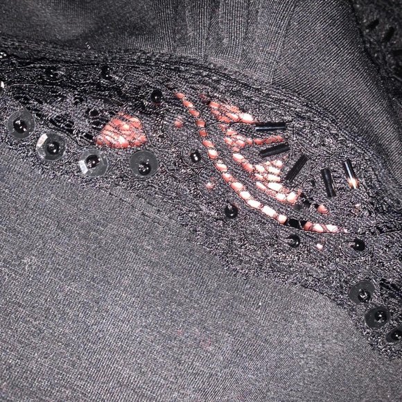 y2k lacey black tank with sequin and beading details - Picture 3 of 4